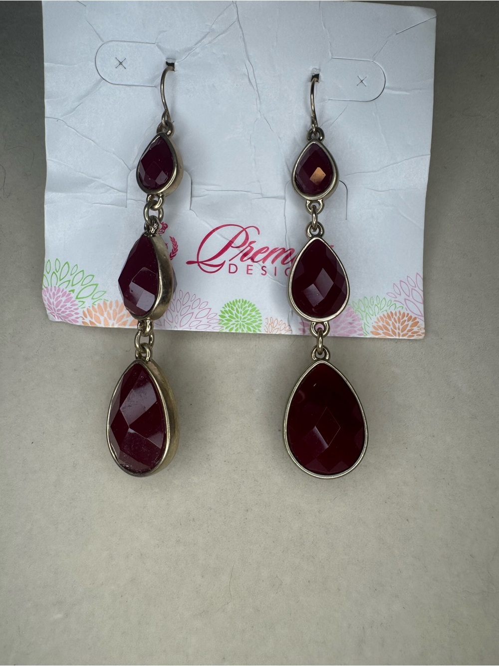 New Premier Designs Wine Red Teardrop Dangle Earrings